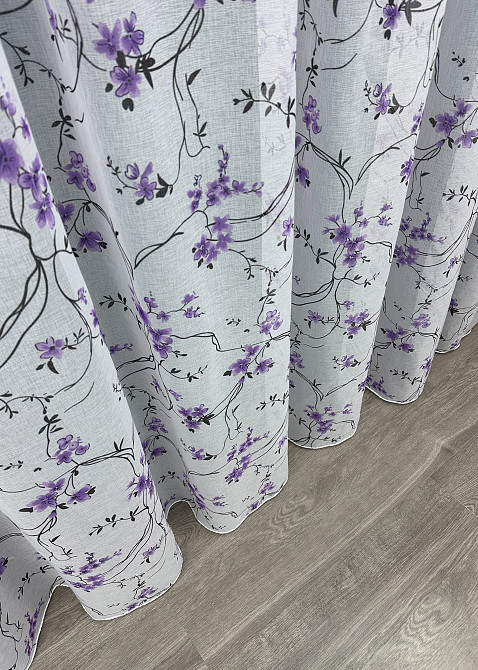 Тюль VR-Textil 1324т Flora Батист Білий з фіолетово-чорним принтом 350х270 см (42-0891) Київ - фото 6