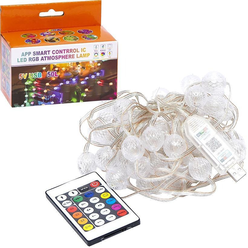 Гірлянда RGB з пультом "Кулька велика" D-52 Smart, USB 50L 5 метрів, змінює колір Вінниця - фото 3