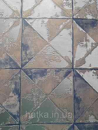 Шпалери вінілові на флізелін Sirpi Alta gamma Sempre 3 квадрати ефект старіння під штукатурку срібло бірюза Київ