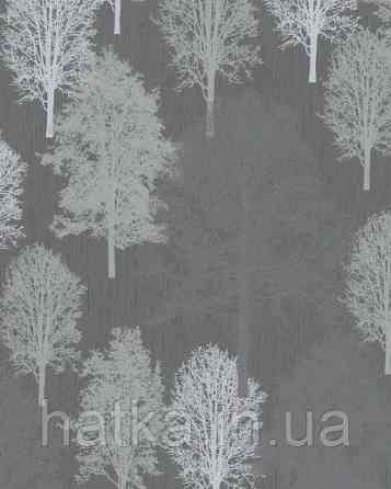 Шпалери вінілові на флізелін Marburg 82198 Giulia дерева білі сірі на чорному із сріблом 3д Київ