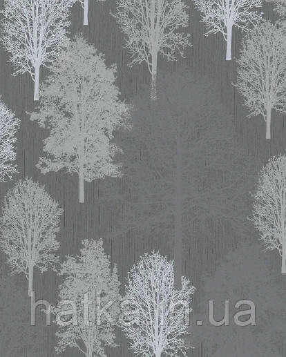 Шпалери вінілові на флізелін Marburg 82198 Giulia дерева білі сірі на чорному із сріблом 3д Київ - фото 1