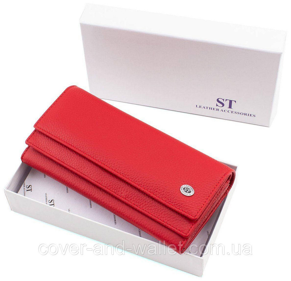 Удобный вместительный женский кожаный кошелек красного цвета ST 9-103 Киев - изображение 9