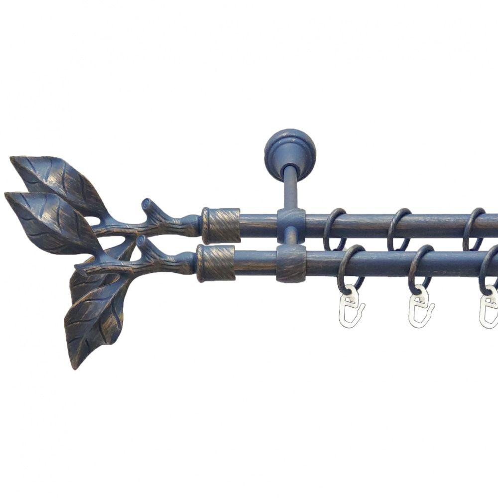 Карниз Orvit Листок Троянди металевий дворядний литий гладка труба кільце металеве Блакить Золота 16\16 мм 300 см (00-00009089) Львів - фото 1