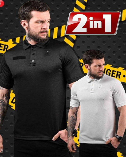 Тактическое футболка поло черная+белая   ДЛ7056 Одесса - изображение 1