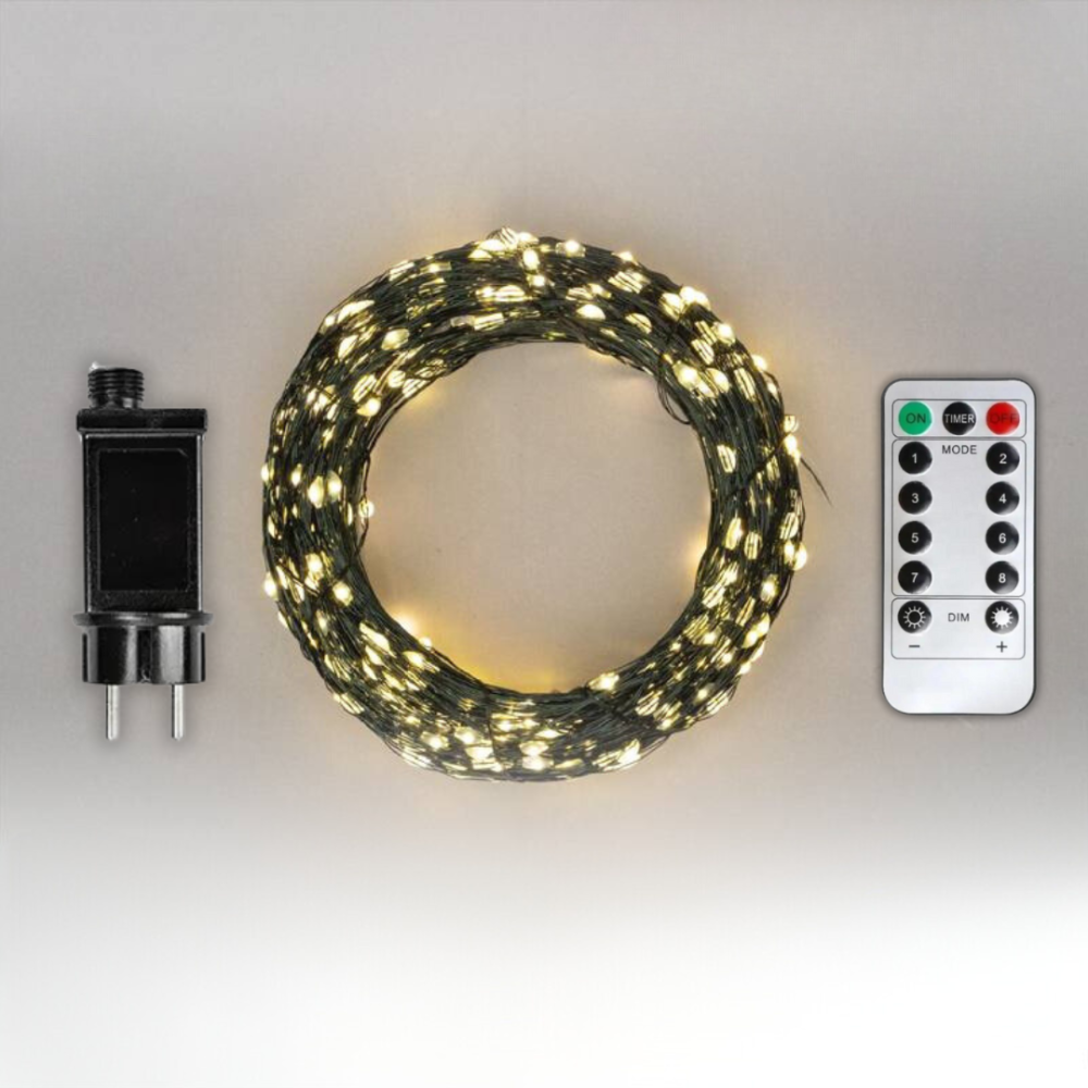 Гирлянда роса на зеленом проводе 30м 300лед NikiLight капля росы с режимами уличная на пульте тепло белая Киев - изображение 1