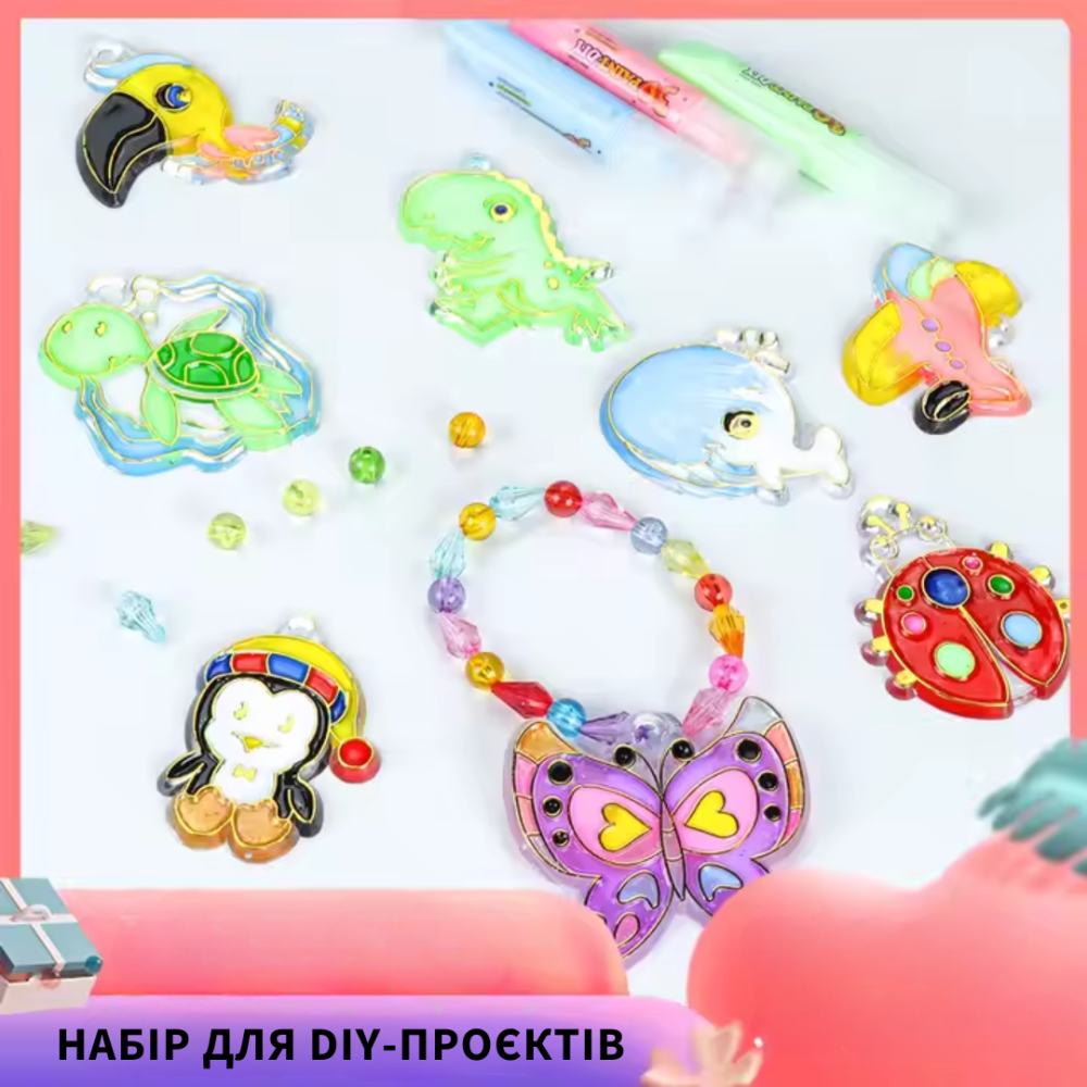 Вітражні фарби та аксесуари для DIY-виробів, намистини та гумки, набір творчості, Set 1 Кам'янець-Подільський - фото 3