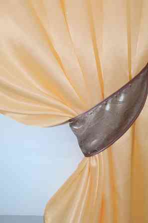 Кухонные шторы VR-Textil № 073к с ламбрекеном и подхватами персиковый с пудровым 270х170 см (52-0198) Киев