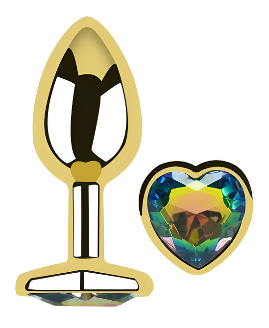Анальная пробка с кристаллом EGZO - Gold Heart Plug Rainbow size S Sex Aura Киев - изображение 2