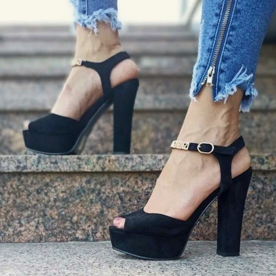 Жіночі Чорні Босоніжки на Каблуці Замшеві Модельні (розміри: 40) — 4-8 Дніпро - фото 7