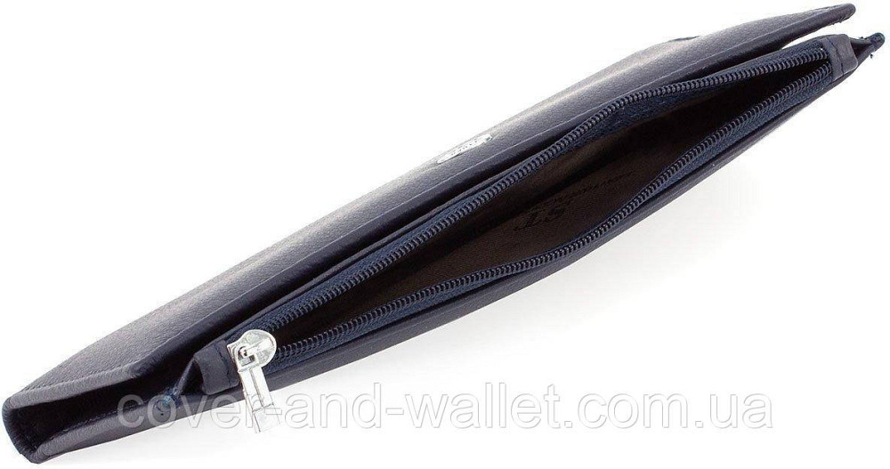 Тонкий кожаный кошелек на ​​молнии черный Синий Киев - изображение 7
