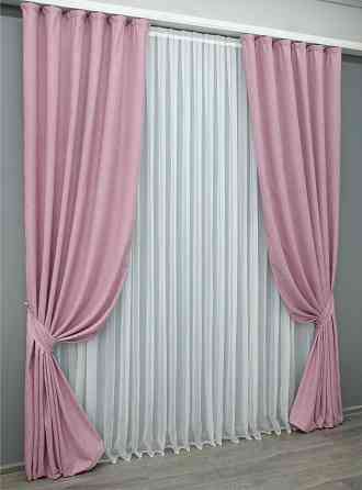 Комплект готових штор VR-Textil Льон № 1345ш Рожевий 150х270 см 2 шт (33-0296) Київ