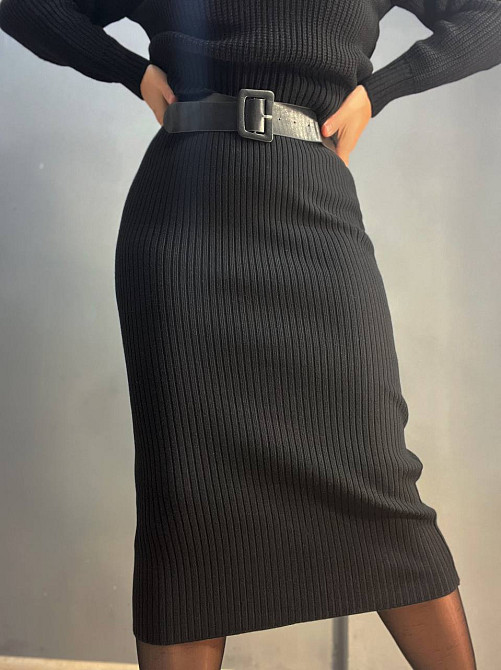 Юбка женская My fashion 6016 вязка рубчик ровная с ремнем 44-48 черная, черный, 44-48 Киев - изображение 6