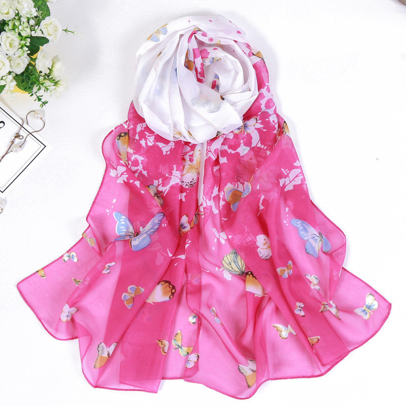 Шарф с бабочками женский шифоновый 145 на 48 см розово-белый Киев - изображение 1