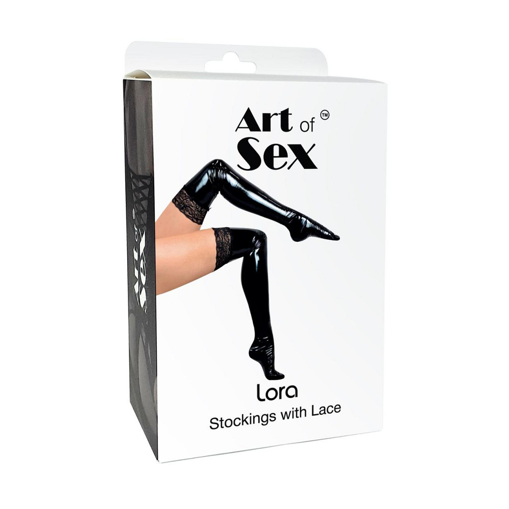 Сексуальні вінілові панчохи Art of Sex - Lora з мереживом, розмір S, з ефектом голограми Sex Aura Київ - фото 3