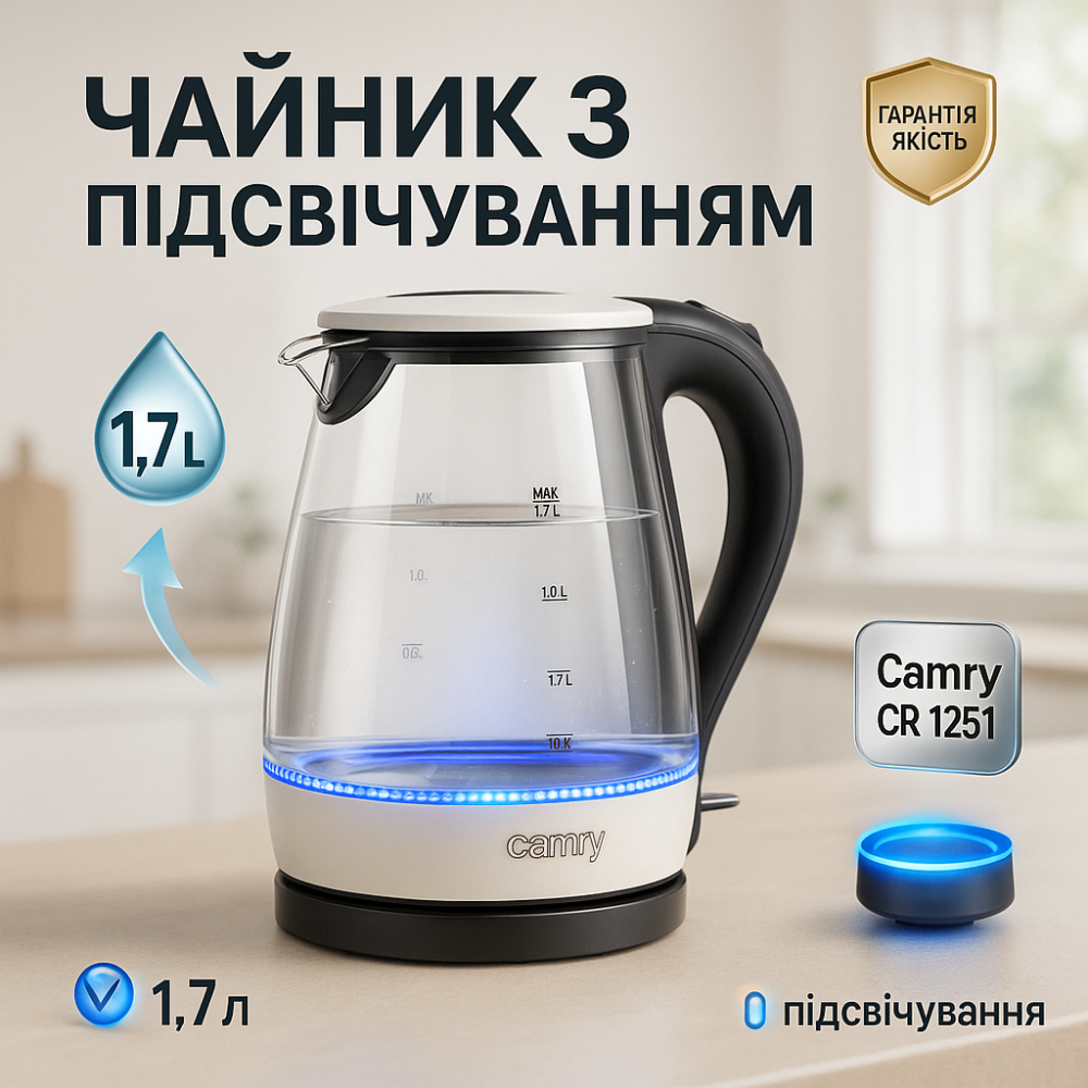 Стеклянные электрочайники для дома, Чайник электрический прозрачный с подсветкой, Премиум электрочайник ED-99 Львов - изображение 12
