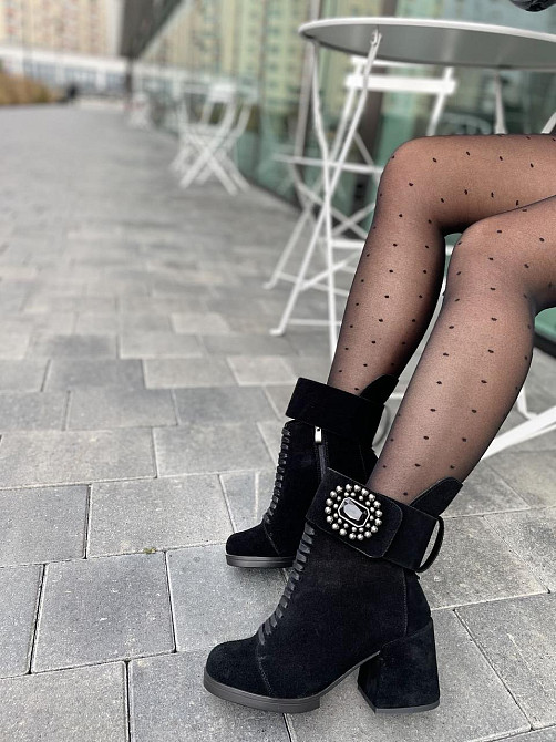 Crisma Черевики жіночі CRISMA чорні замша натуральна каблук 7.5см висота 10см розміри 36-39 (29 Коломыя - изображение 1