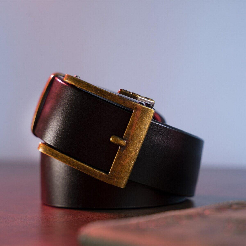 Ремінь з натуральної шкіри з ретро латунною пряжкою Vintage 20215 Чорний Київ - фото 6