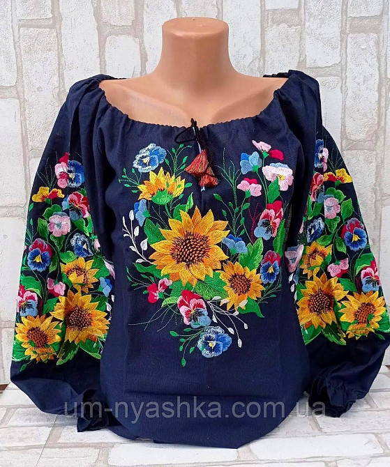 Жіноча лляна вишиванка "Мар'яна" темно-синя ХS-XXL Кривий Ріг - фото 1