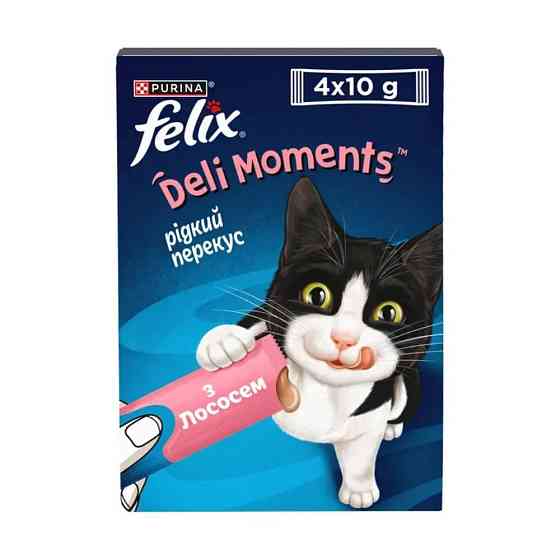Ласощі для котів Фелікс Felix Deli Moments крем снеки зі смаком лосося 4 шт х 10 г Вінниця