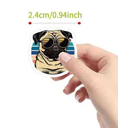 Рулон наліпок мопси – 500 шт яскравих стікерів для декору Київ