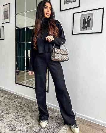 Жіночий теплий базовий костюм: кофта та штани ангора рубчик Чорний Одеса