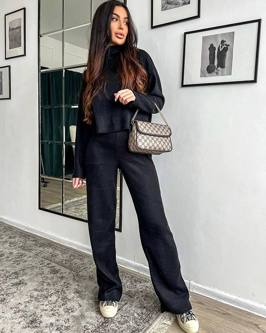 Жіночий теплий базовий костюм: кофта та штани ангора рубчик Чорний Одеса - фото 1