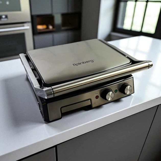 Настільний електрогриль домашній, Гриль контактний плоский, Гриль притискний ребристий VD-71 Львів - фото 2