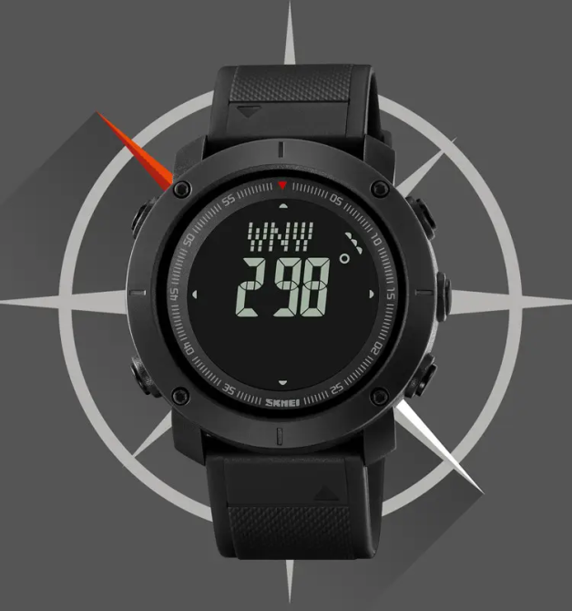 Чоловічий спортивний годинник з компасом Skmei 2095 (Чорний) Київ - фото 8