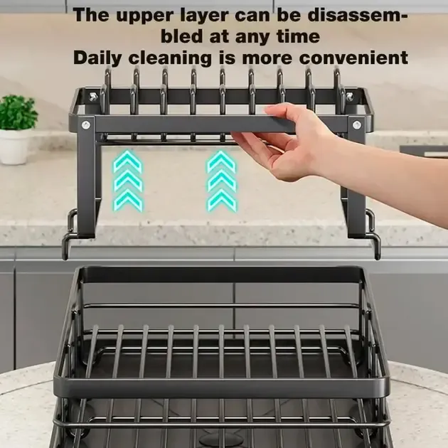 Сушилка для посуды BauTech двухуровневая с держателем для тарелок Черный Коломыя - изображение 6