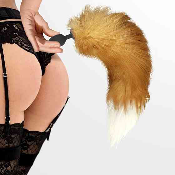 Силіконова анальна пробка з хвостом із натурального хутра Art of Sex size M Red fox Sex Aura Київ
