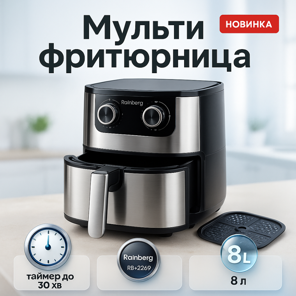 Аерогриль Rainberg RB-2269 4200Вт аерофритюрниця безмасляна для приготування без олії 8л ZJ-25 Львів - фото 19