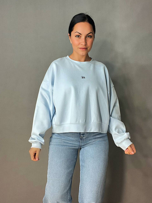 Світшот жіночий U S 36918 оверсайз рубчик діагональ вишивка “in”, блакитний, one size Київ - фото 11