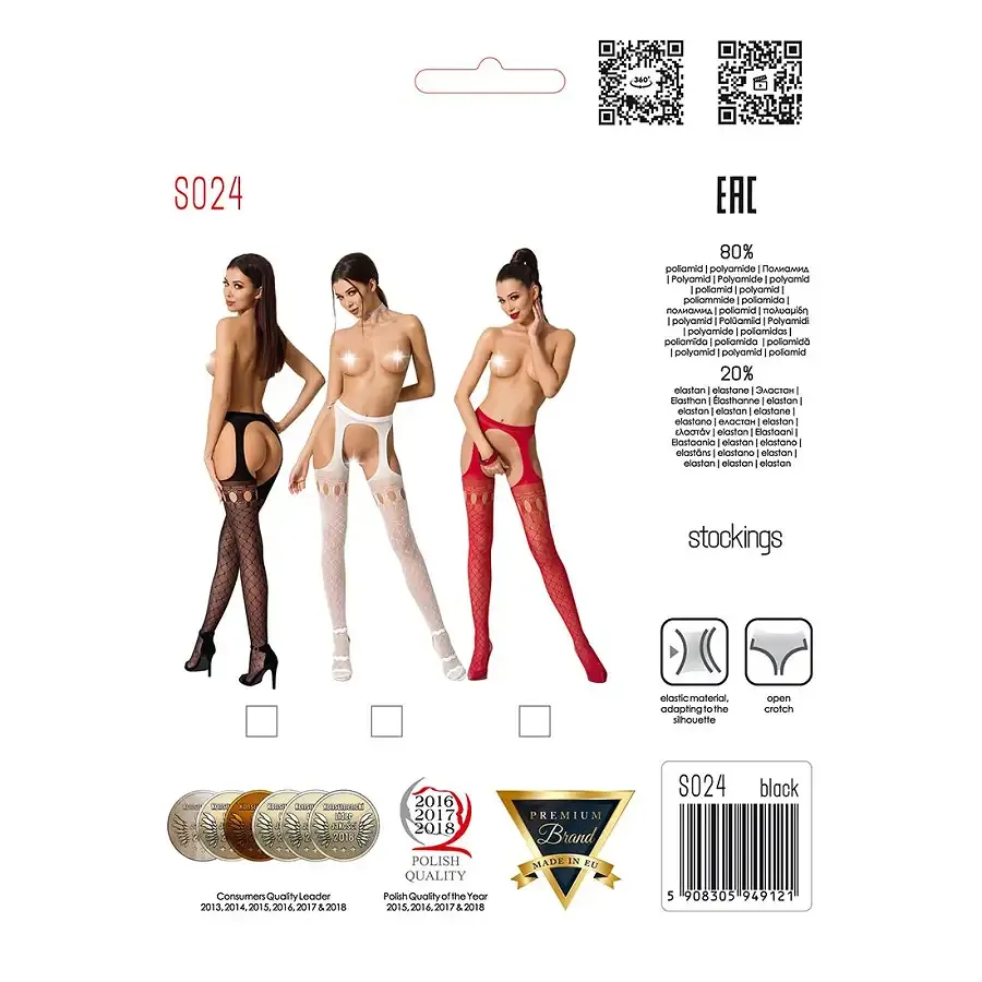 Еротичні панчохи-стокінги Passion S024 One Size, Red, імітація панчіх та пояса з гартерами Львів - фото 5