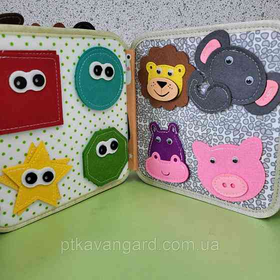 Книжка фетрова розвиваюча "Жирафа" навчальна м'яка (вивчення форм, тварин, пальчикові ігри, на липучках) Хмельницький