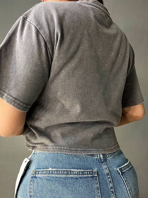 Футболка женская A-N 2732 вареная короткая широкая рисунок корсет бра, серый, one size Киев - изображение 14