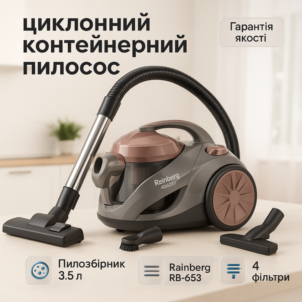 Пылесос без мешка проводной Rainberg, Пылесос с легкой чисткой контейнера Портативный для дома QU-36 Львов - изображение 16