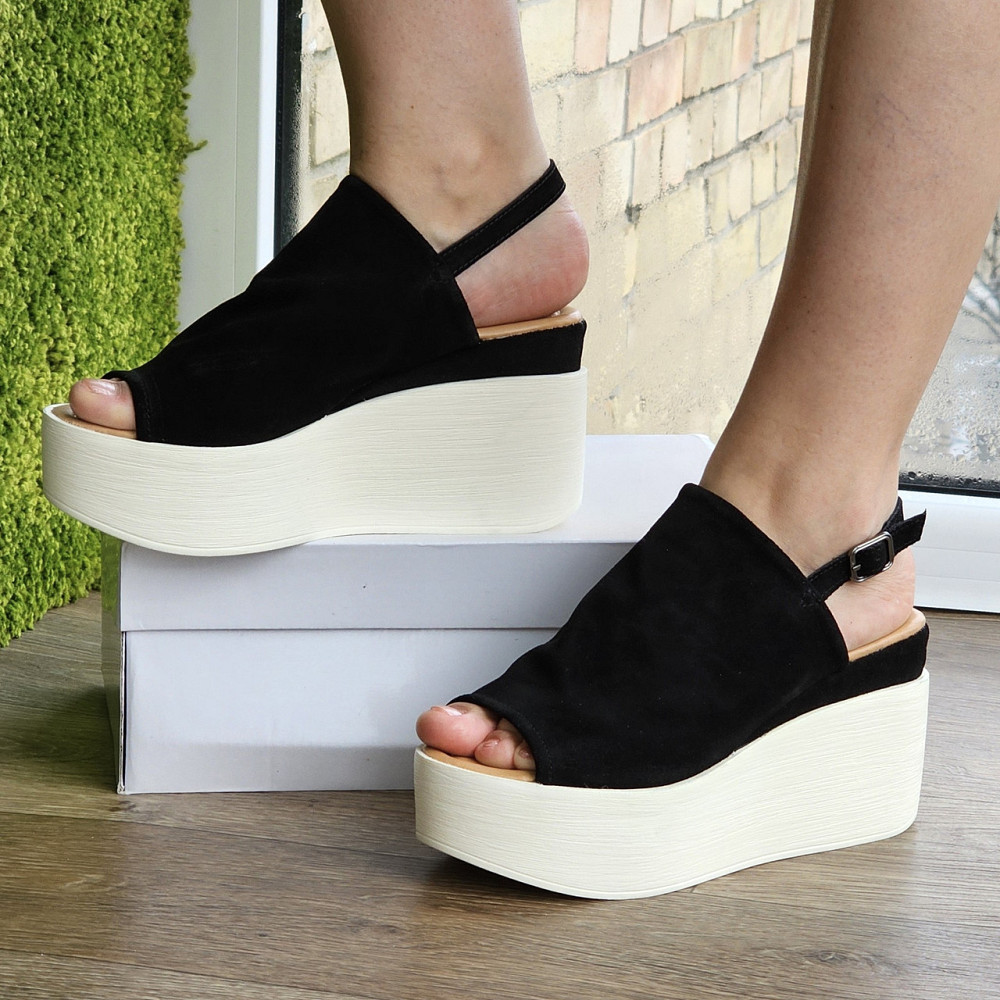 Жіночі Босоніжки на Танкетці Замшеві Сандалії на платформі Чорні Літні (розміри: 36,37,38,39,40) — 47 Дніпро - фото 10