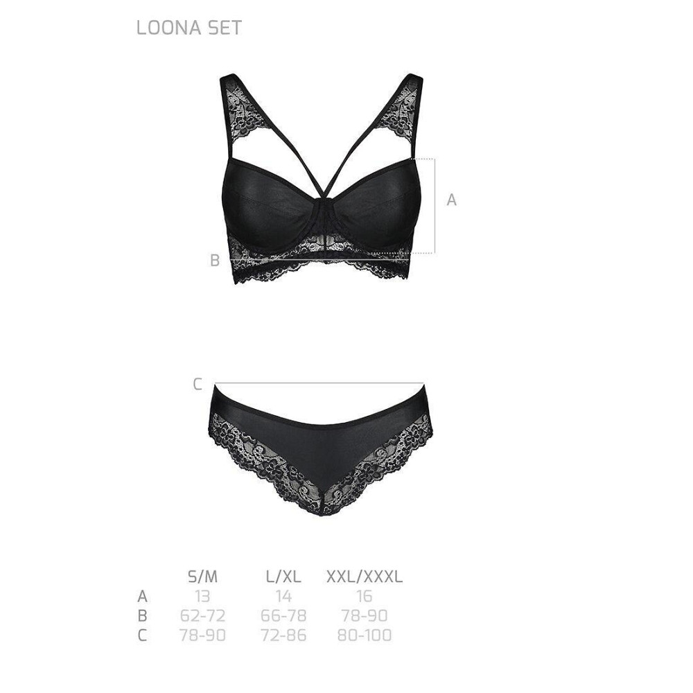 Комплект з еко-шкіри та мережива Passion LOONA SET L/XL, black, бра і трусики Sex Aura Київ - фото 7