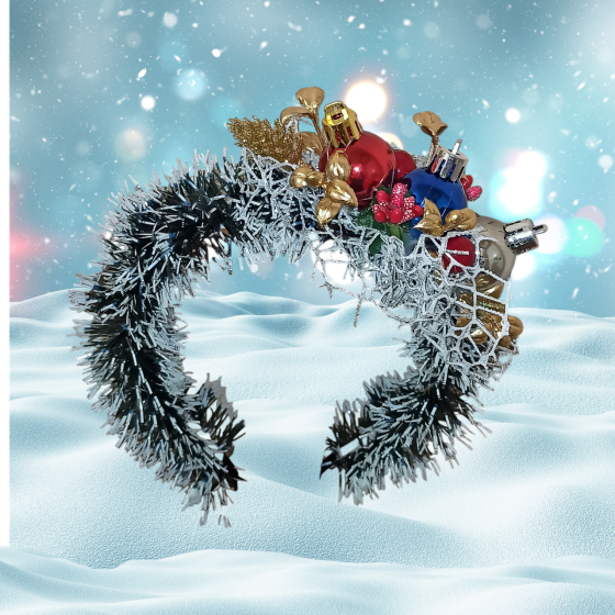 Новогодний обруч на голову с мишуры и новогодними игрушками one size разноцветный ручная работа Киев