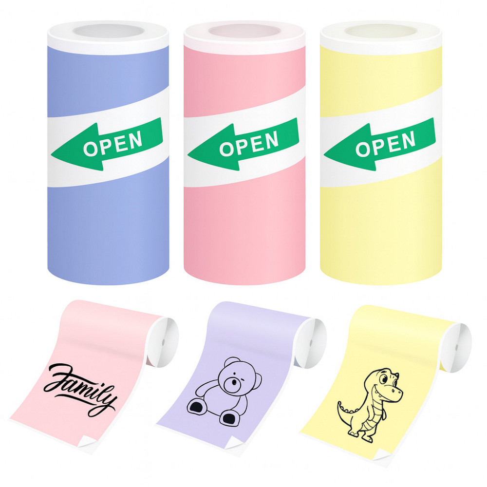 Самоклеючий термопапір для міні-принтера (57x25мм) 3 кольори / Набір кольорового паперу для термопринтера Київ - фото 1