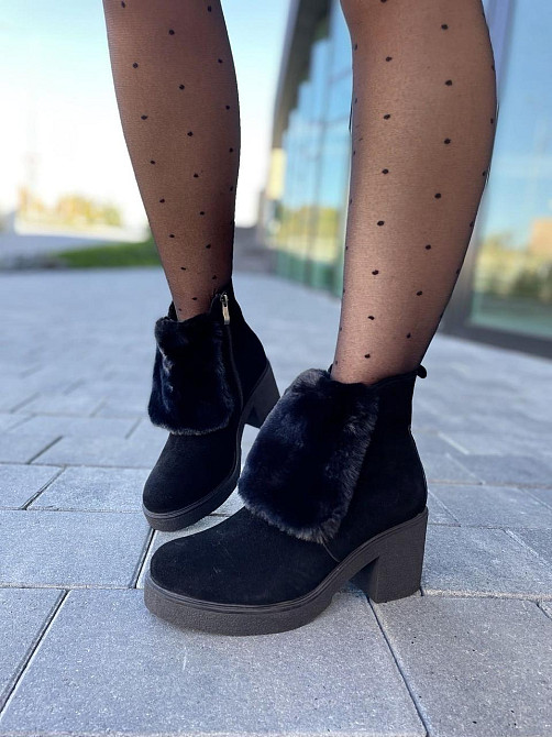 Женские черевики D and V черные натуральная замша зима высота 12см каблук 7см размер 37р.39р.40 Коломыя - изображение 9