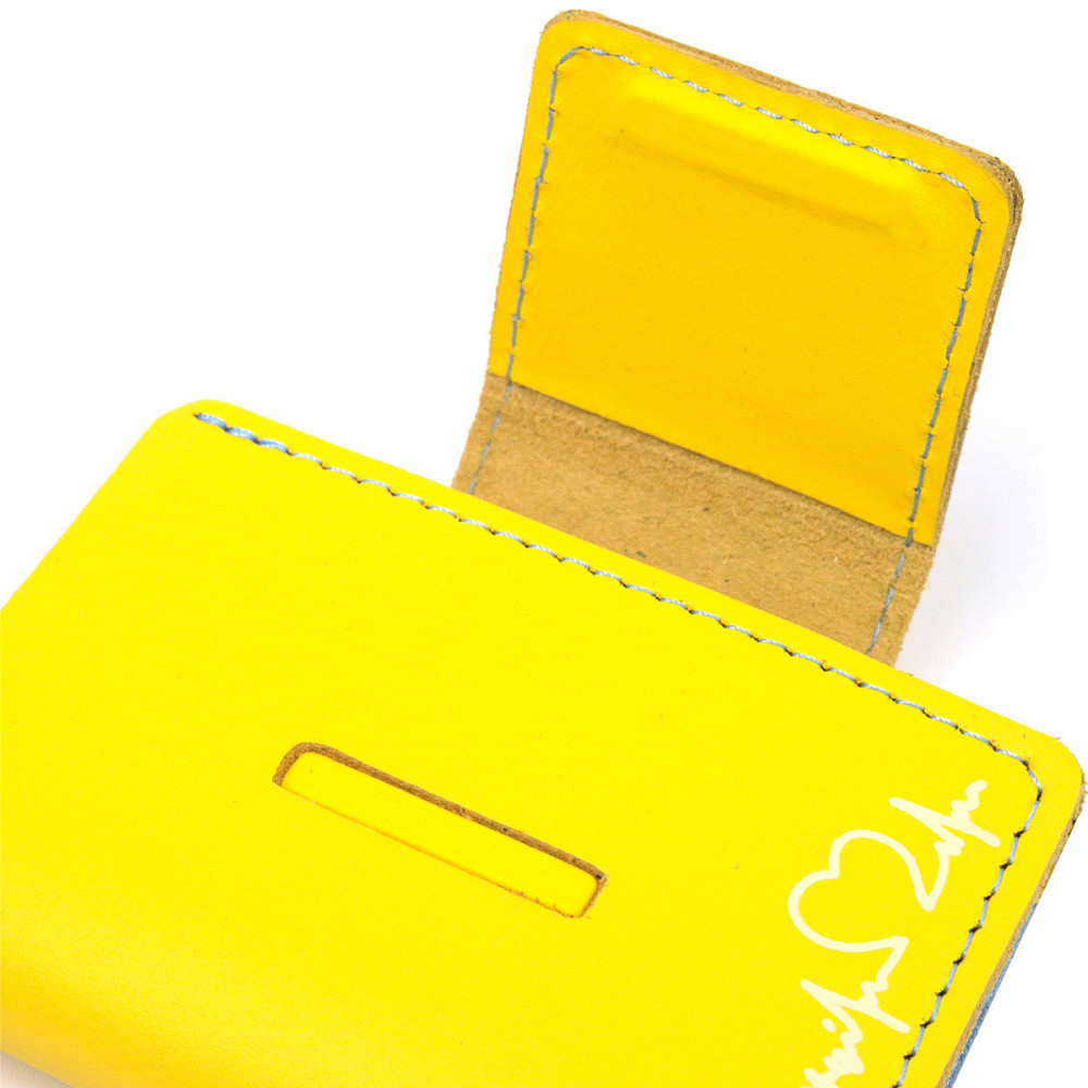 Компактне шкіряне портмоне в три додавання комбі двох кольорів Серце GRANDE PELLE 16730 Жовто-блакитне Київ - фото 7