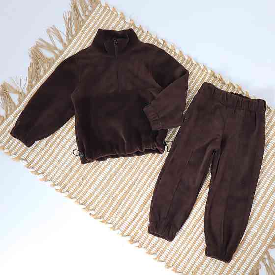 Дитячий теплий флісовий комплект (толстовка + штани) коричневий 140 Кам'янець-Подільський