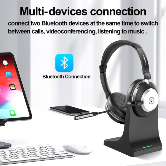 Бездротова гарнітура Wantek BT-88 Bluetooth 5.3, мікрофон із шумозаглушенням, до 50 годин роботи, зарядна база, чорна Київ