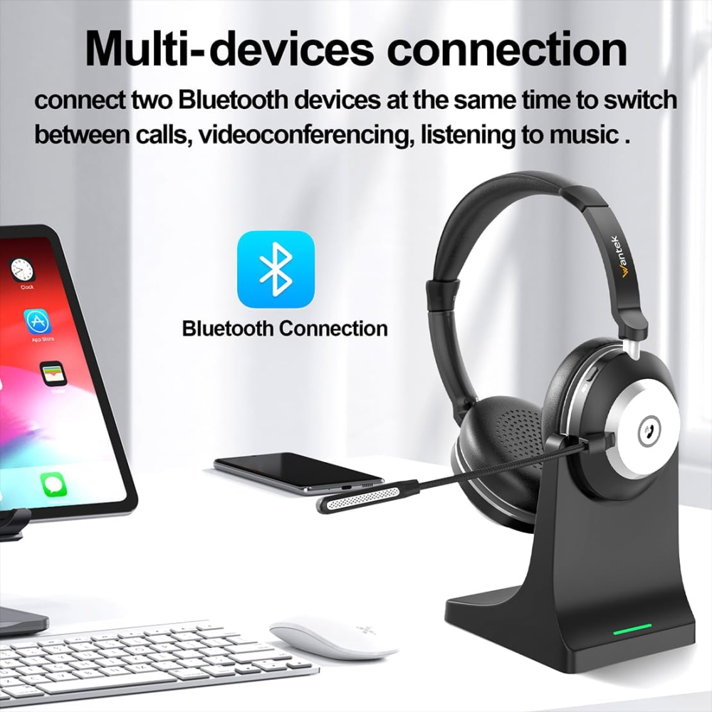 Бездротова гарнітура Wantek BT-88 Bluetooth 5.3, мікрофон із шумозаглушенням, до 50 годин роботи, зарядна база, чорна Київ - фото 5