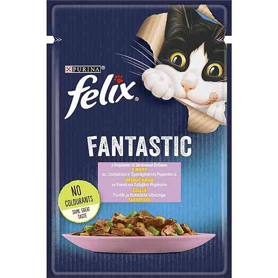 Влажный корм Феликс Felix Fantastic консервы для кошек с форелью и зелеными бобами в желе 85 г, Purina Винница