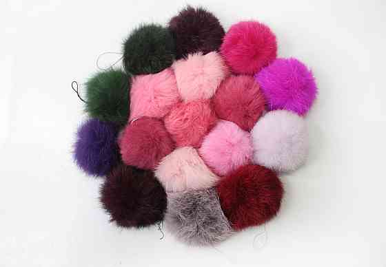 Помпони на дитячу шапку з натурального хутра кролика 7-8 см Бузковий Харків