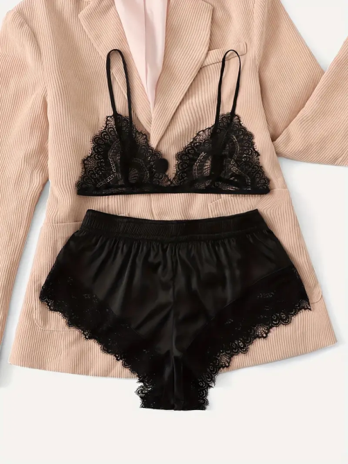 Жіночий комплект топ і шорти з мереживом Чорний S Харків - фото 1
