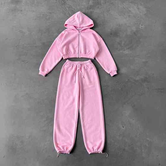 Женский базовый повседневный теплый костюм двойка из трехнитки на флисе Розовый, 42/46 Одесса