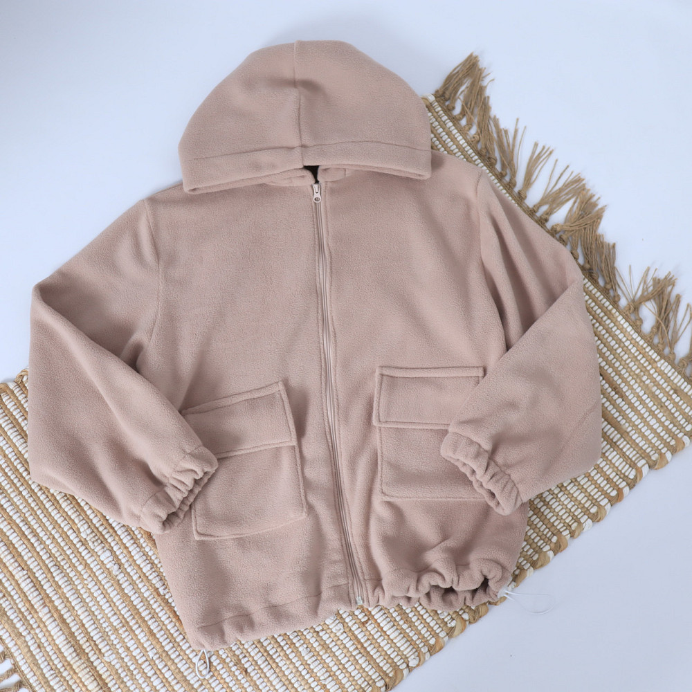 Женская теплая флисовая толстовка молнии с капюшоном бежевая Mrou Каменец-Подольский - изображение 2